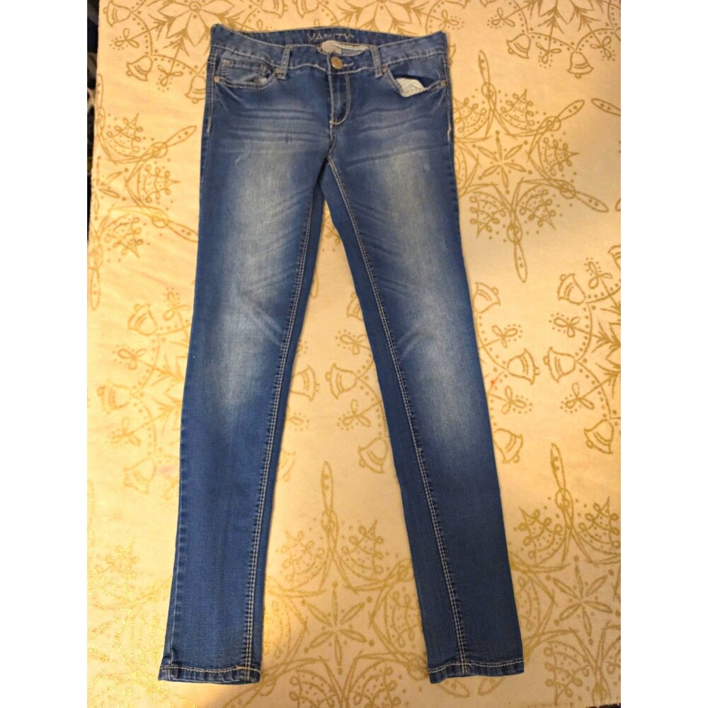 Vanity Jeans Women's 29W 32L Skinny Stretch Distressed Blue Denim Y2K